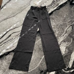 Black Satin Belted Pants
